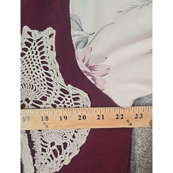 OOAK Upcycled Reworked Sweatshirt PEACE Vtg Doily Floral Appliques Boyfriend M - Picture 8 of 16